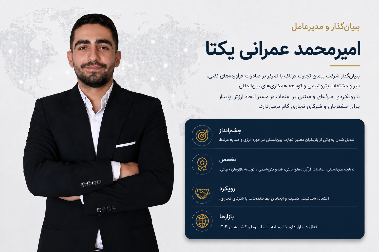 امیرمحمد عمرانی یکتا، بنیان‌گذار و مدیرعامل شرکت پیمان تجارت فرتاک (PTF)